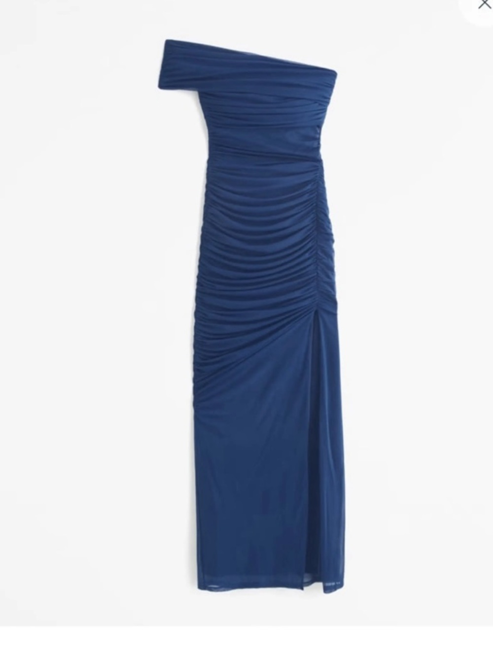 Abercrombie & Fitch One-Shoulder Ruched Deep Blue Maxi Dress with slit